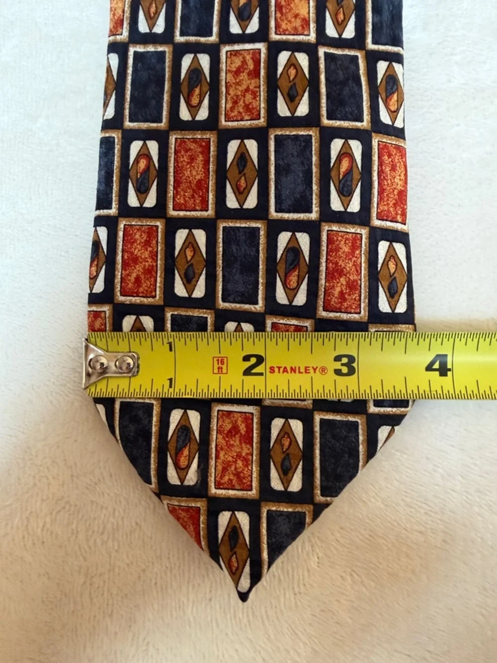 Vintage Ghost Brand Geometric Pattern Men’s Tie in Navy and‎ Rust